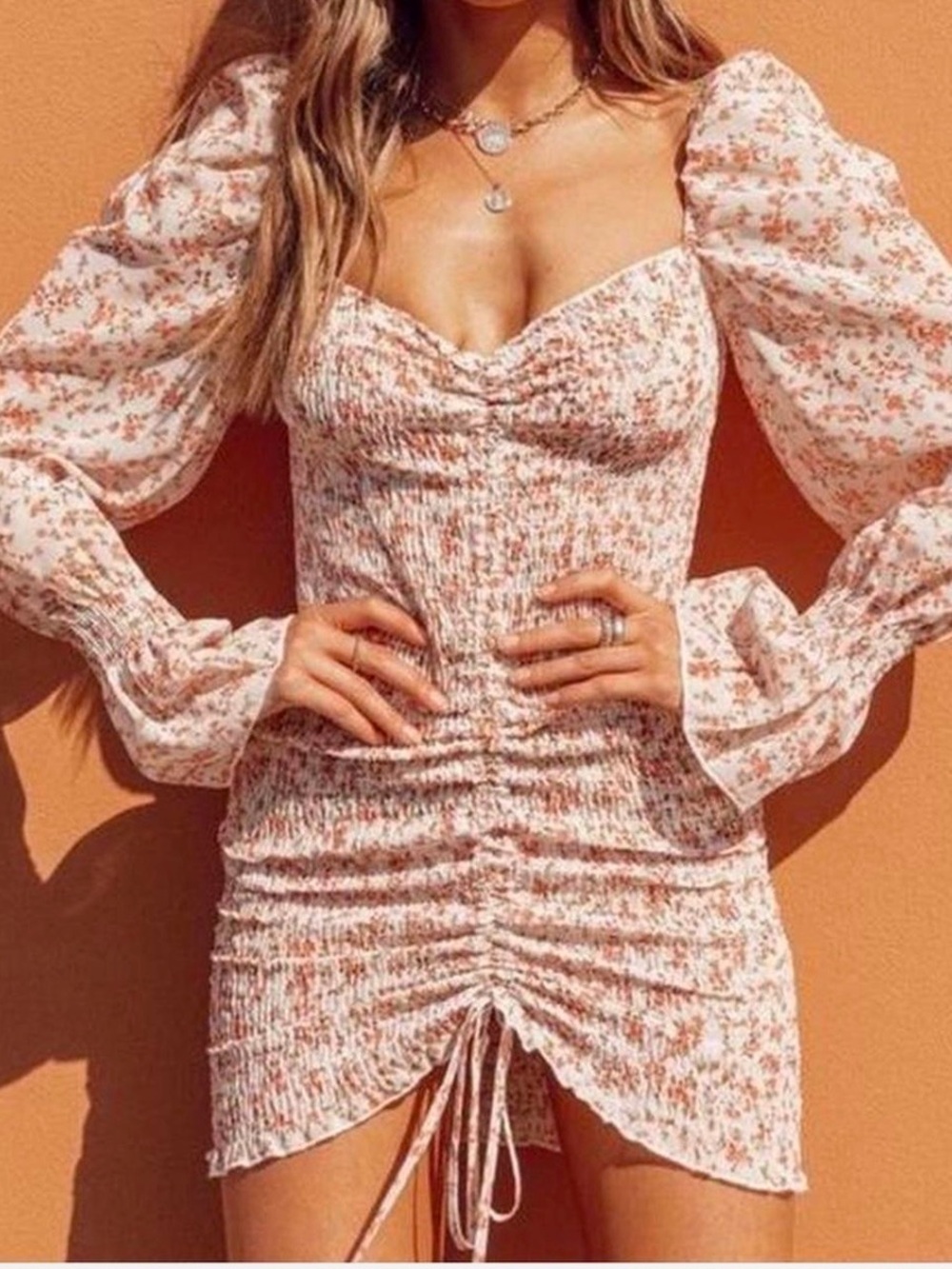Princess Polly Floral Ruched Sweetheart Mini Dress - Blush Pink
